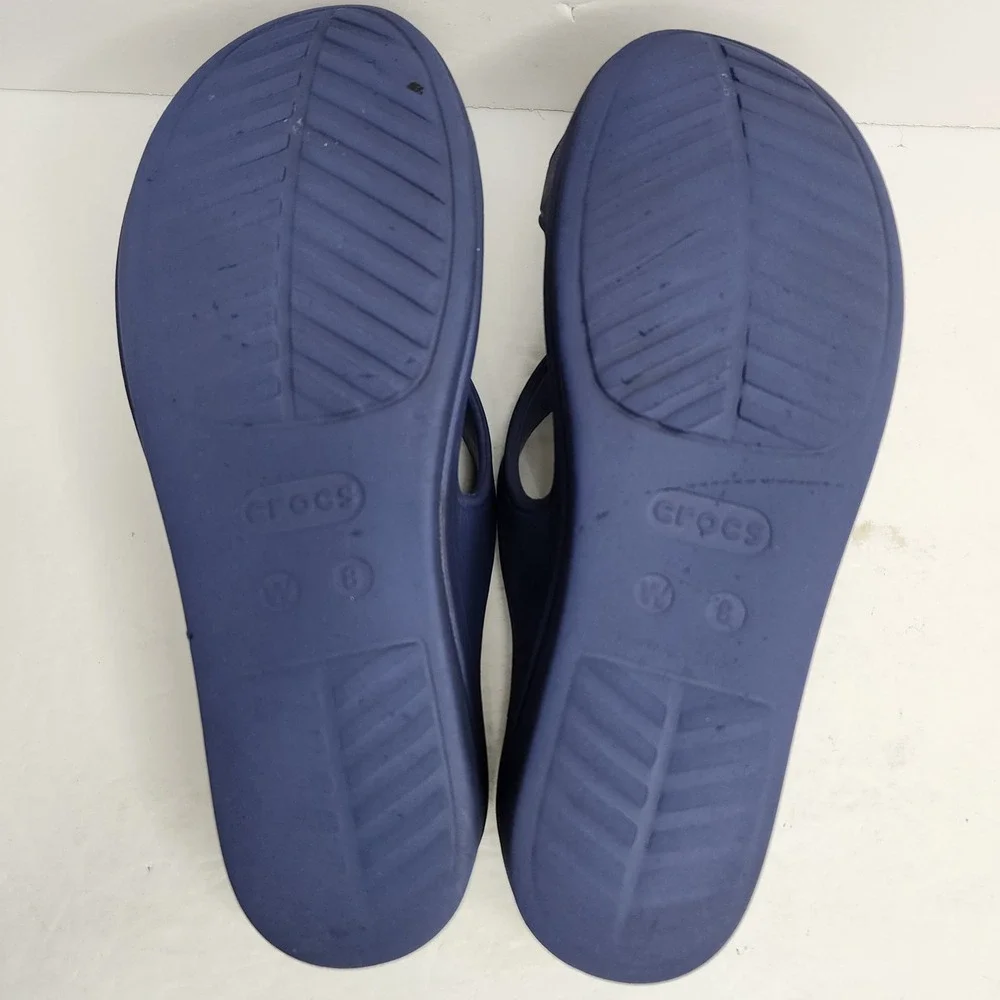 Crocs Sanrah Wedge Sandals Women Size 8 Blue Dual Comfort Strap Slide Shoes